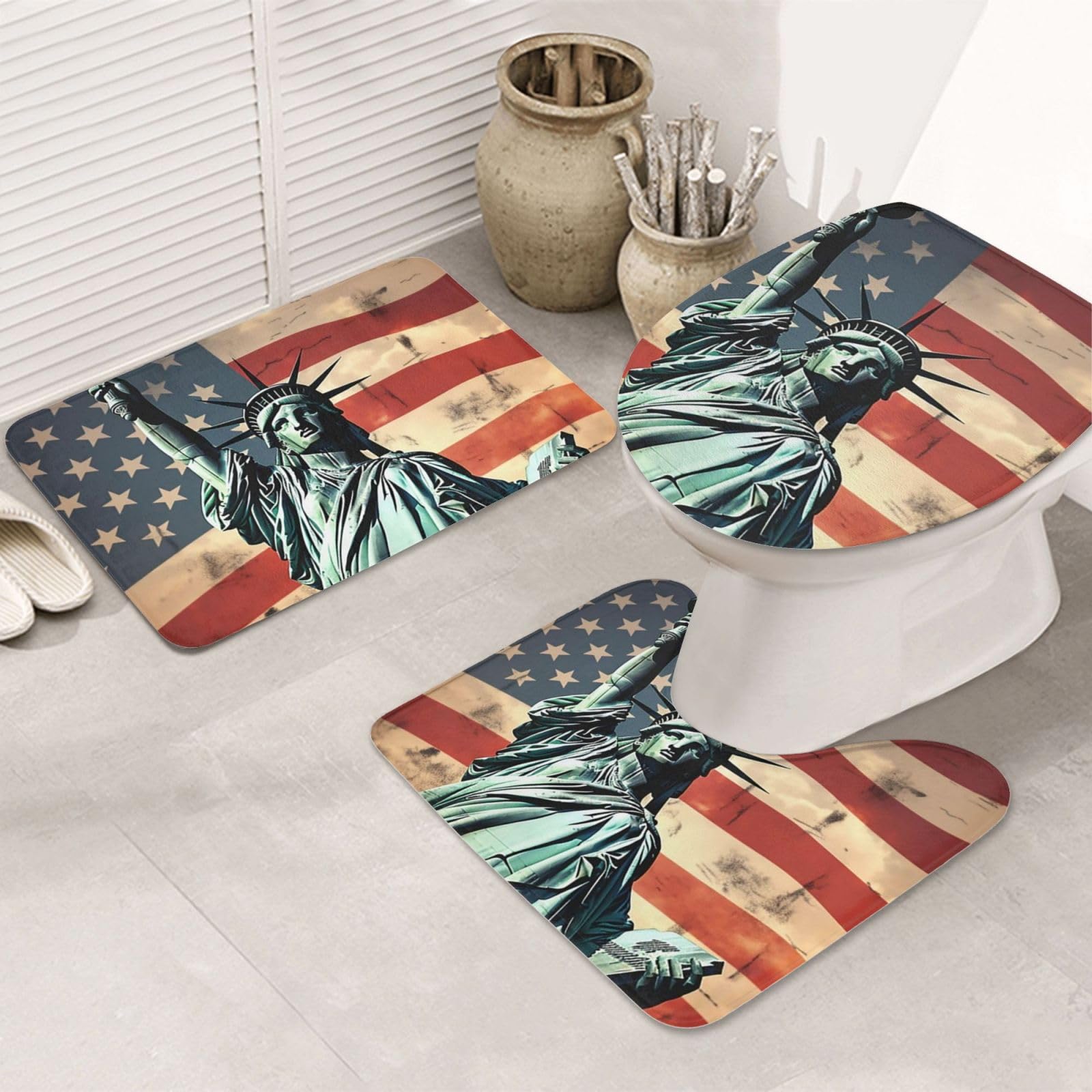 Tapis de bain antidérapant avec tapis contour U drapeau américain microfibre lavable