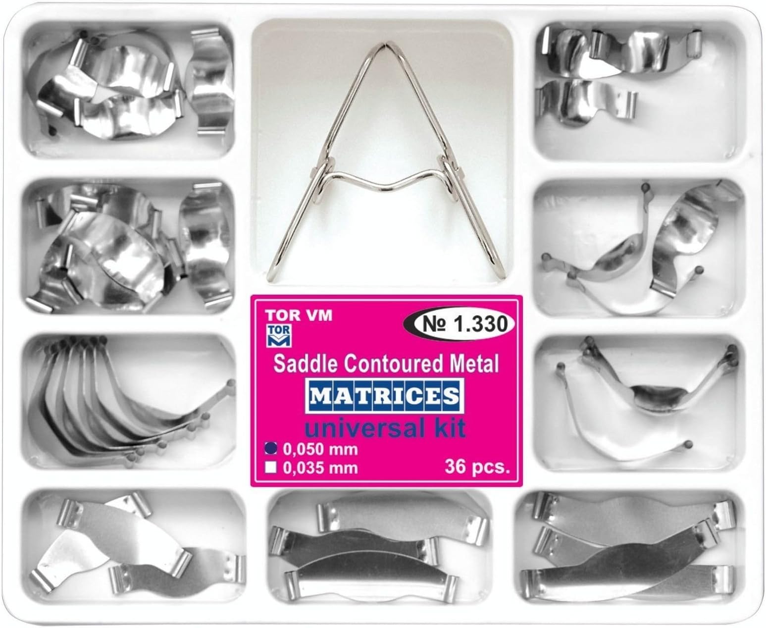 Dental Saddle Contoured Metal Matrices Matrix 36 pcs with Springclip TOR VM 50µm