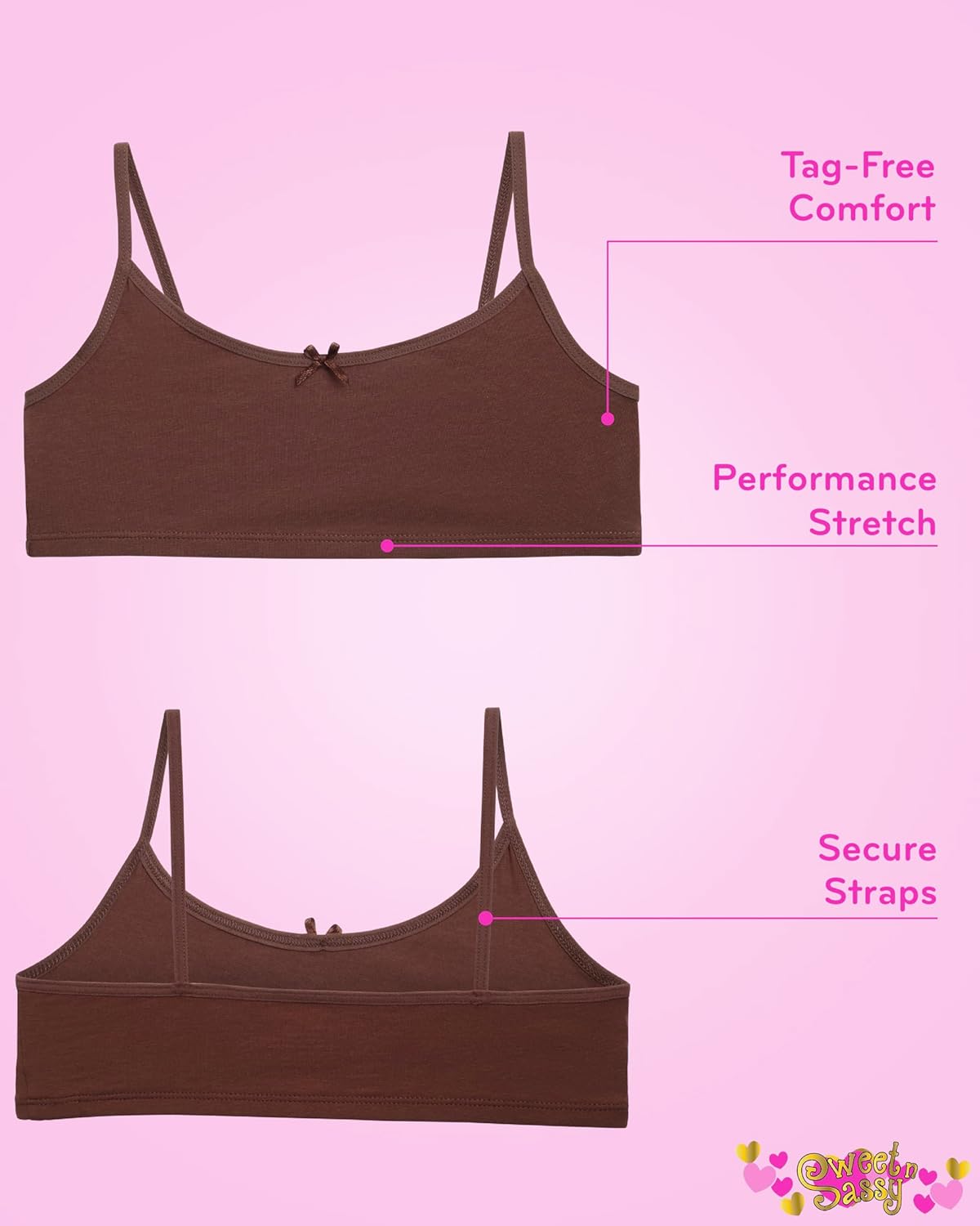 Sweet & Sassy Girls Training Bra - 5 Pack Crop Cotton Bras - Cami Training Bras for Girls (Sizes: S-L) - Image 2