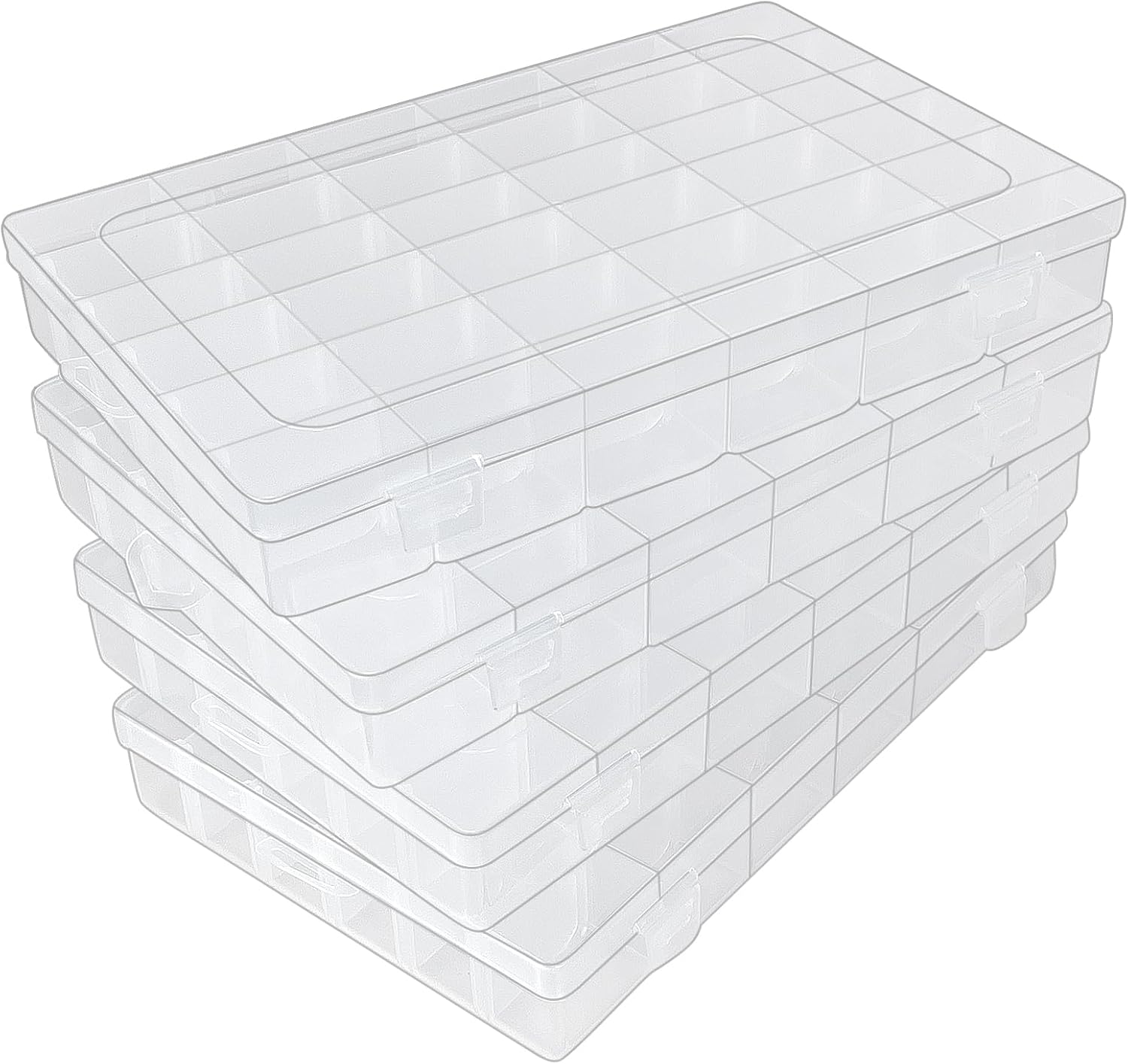 Guyuyii 4 Pack 36-Grid Clear Plastic Organizer Box with Adjustable Dividers | BPA-Free Storage Container for Earrings, Jewelry & Fishing Lures | Durable Case for Screws & Small Hardware (No Handle)