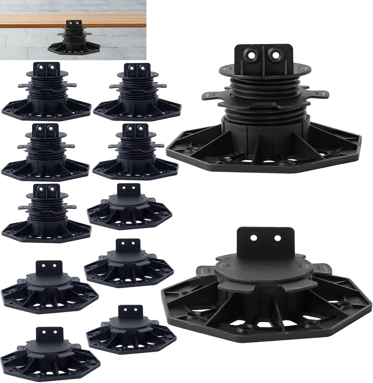 TTBDEHTK 12 Pack Adjustable Deck Support Pedestal, 1-3/16''(30mm) to 2-3/4''(70mm) Height, Deck Foundation Support Base, Black