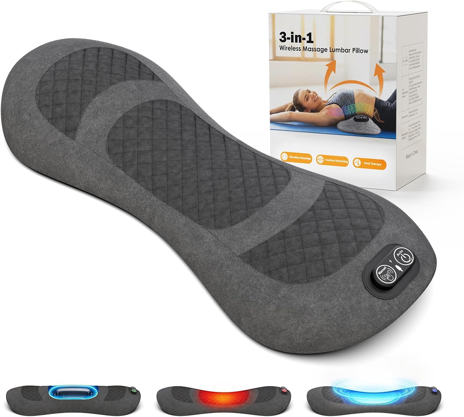 Triple Fusion Back Massager with Heat - Sciatica Pain Relief & Spine Decompression Device, Deep Tissue Massager for Lower Back Pain, Car and Home Use for Chronic Sufferers