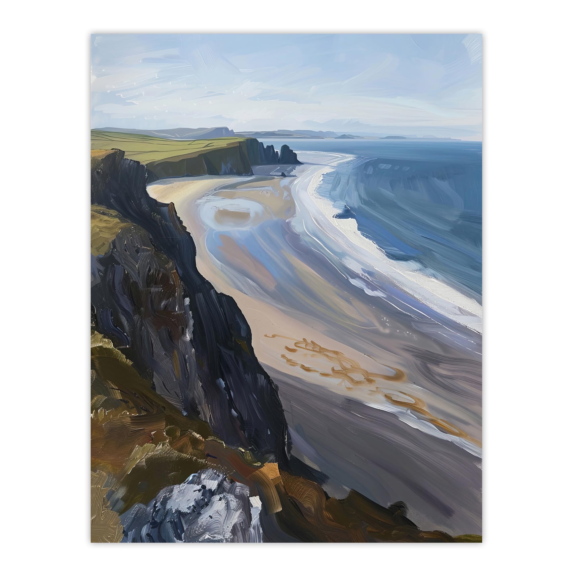 Artery8 Rhossili Bay Coastal Cliff Landscape Oil Painting Living Room Extra Large XL Wall Art Poster Print