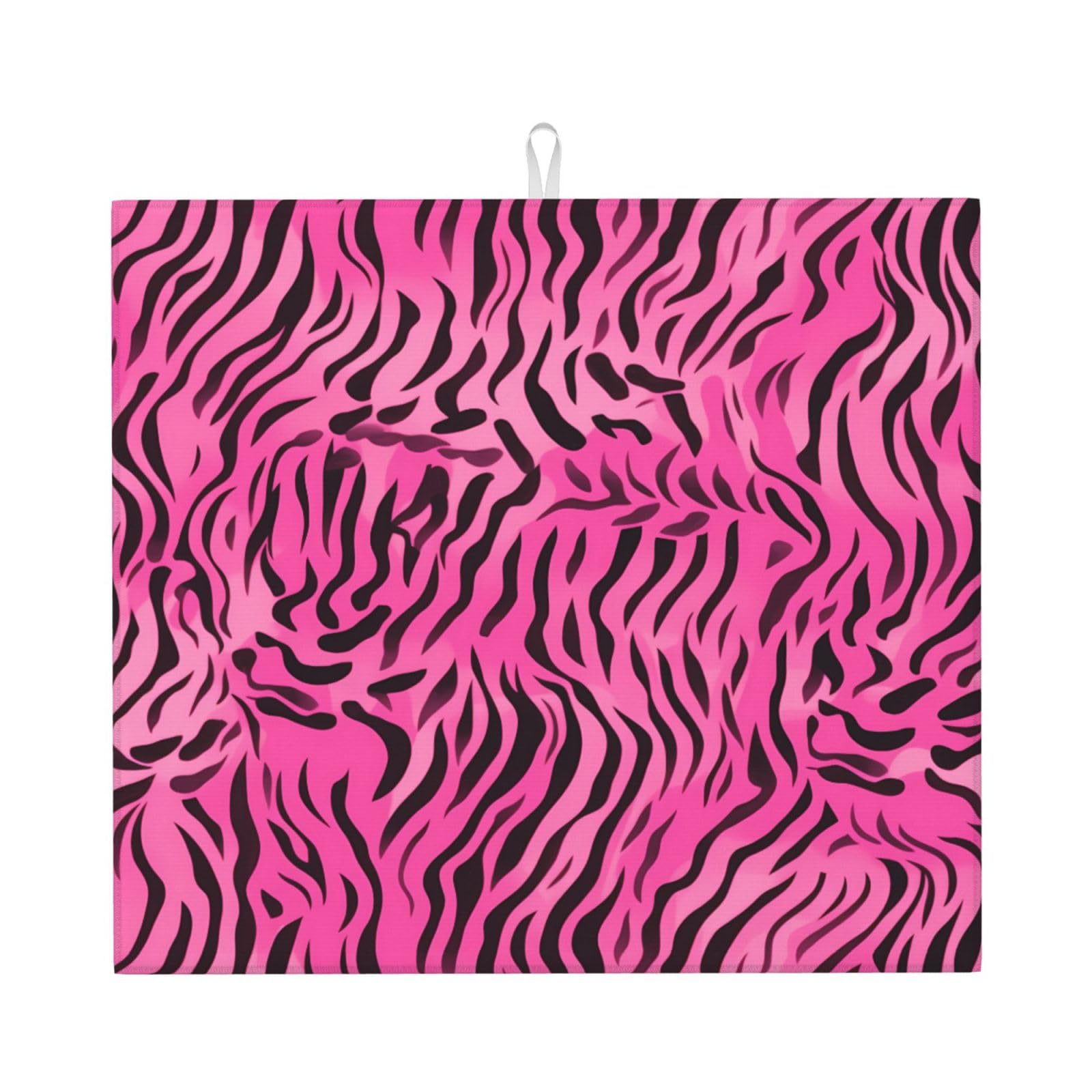 HJFCZH zebra tiger leopard pink Prints Kitchen Drying Mat – Absorbent Microfiber Throw for Dishes, Non-Slip Counter Cover, Quick-Drying Layer with Fade-Resistant Print
