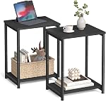 VASAGLE Set of 2 Sofa Side Table, 2-Tier Small End Tables, Nightstands with Steel Frames, for Living Room, Bedroom, Home Office, Industrial Style, Greige and Black ULET272B02