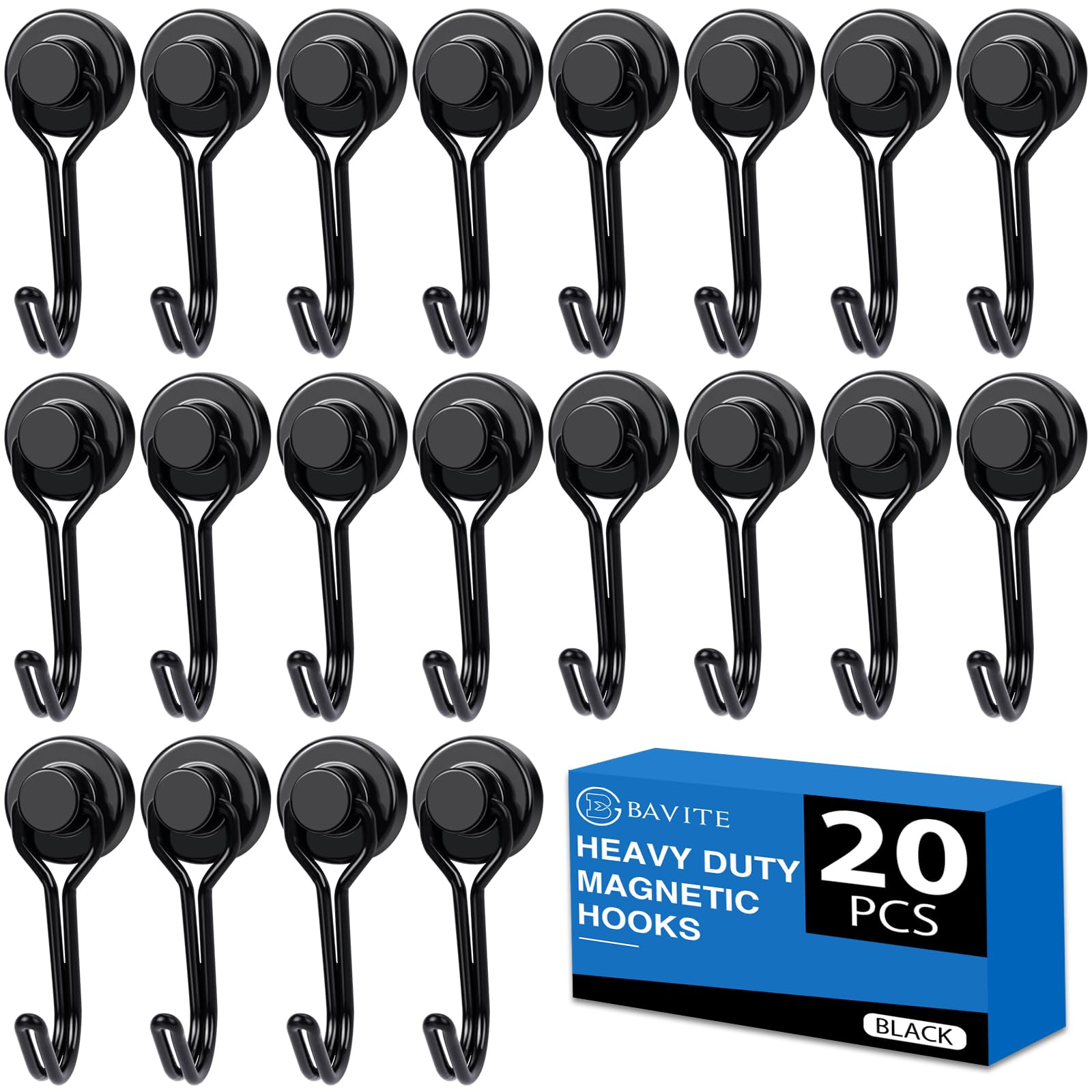 Lot De 10 Crochets Magnétiques Pivotants - Capacité De Charge : 13 Kg Avec Emerillon Et Crochets Pivotants 20 Mm Noir 96423740