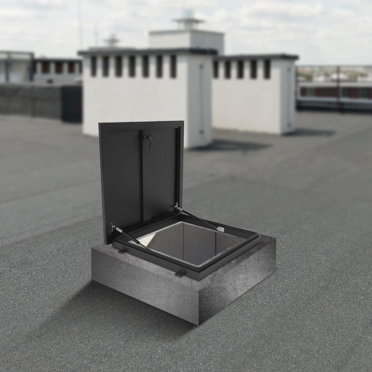 Undercat 23.6in X 23.6in Roof Hatch, Aluminum Alloy Roof Access Hatch, Commercial Roof Security Door with Hydraulic Support Rod & Switch-Type Handle, Black