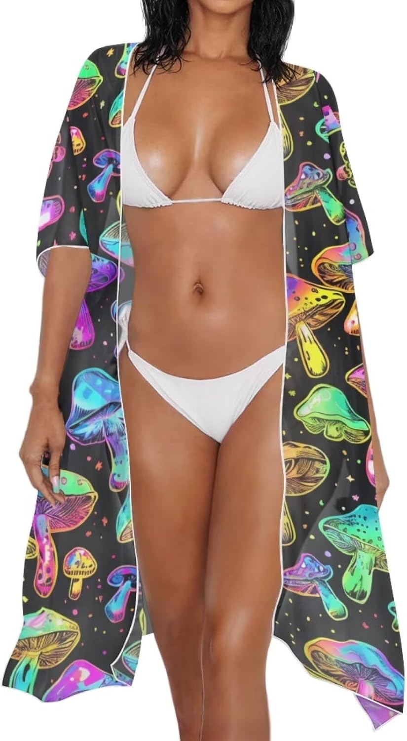 Women Kimono Swimsuit Cover Ups Short Sleeve Bikini Cover Up for Beach Vacations