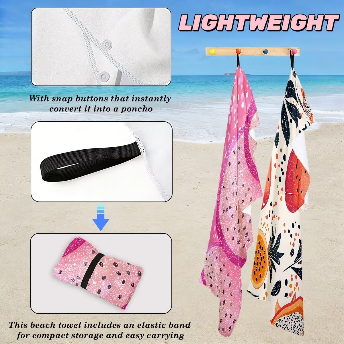 Toalla Playa 80x160 cm, Toalla Gimnasio Microfibra Secado Rapido, Juego de 2 Antiarena Toallas de Playa, Ligera Compacta Toallas Microfibra Grande para Viaje, Regalo Hombre Regalo Mujer (Fruta) -4235