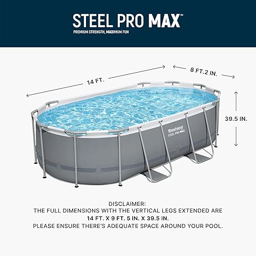 Miniatura 3 de Bestway 56631E-BW Juego de Piscina de Verano Power Steel con Marco Ovalado sobre el Suelo para Patio Trasero con Bomba de Filtro y Escalera