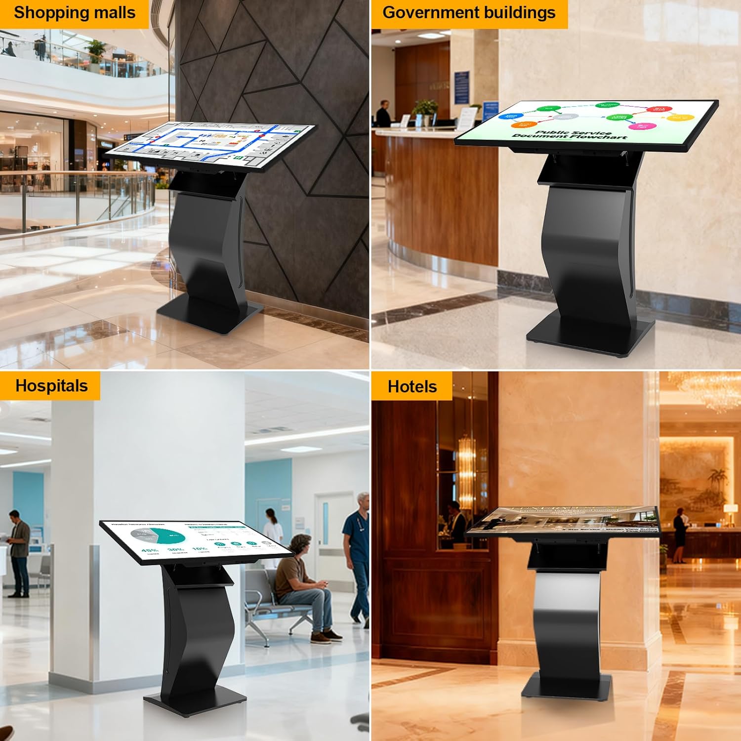 32 Inch Touch Screen Kiosk, 10pt PCAP Capactive Touch Screen Digital Signage, Windows OS K-Style Indoor Digital Signage, Interactive LCD Display Signage, U-Disk Publish Content, Split Screen