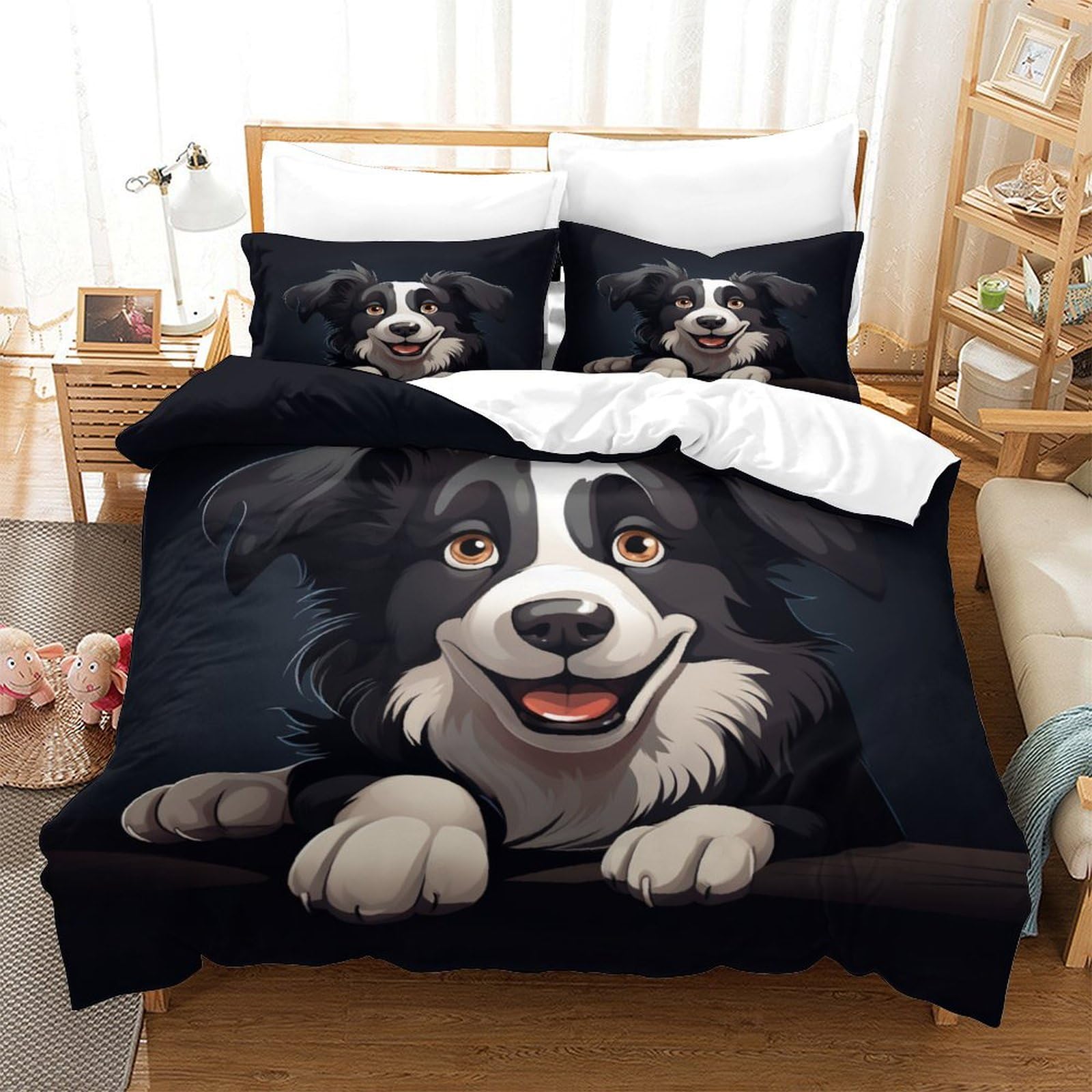 Parure de lit 140x200 motif chien en microfibre douce pour chambre d'enfant cocooning