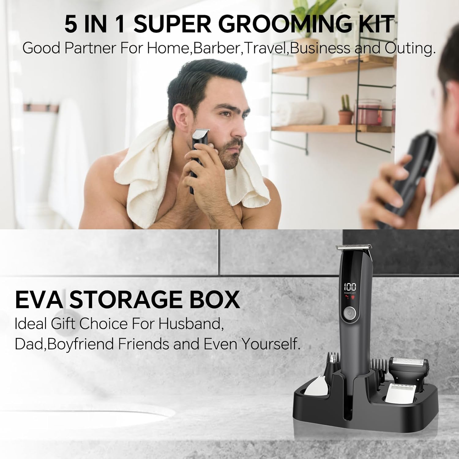 Beard Trimmer for Men 5 in 1 Electric Razor for Nose, Body, Face and Mustache Grooming Kit Cordless Hair Clipper Trimmer with Smart Charge Technology - Image 8