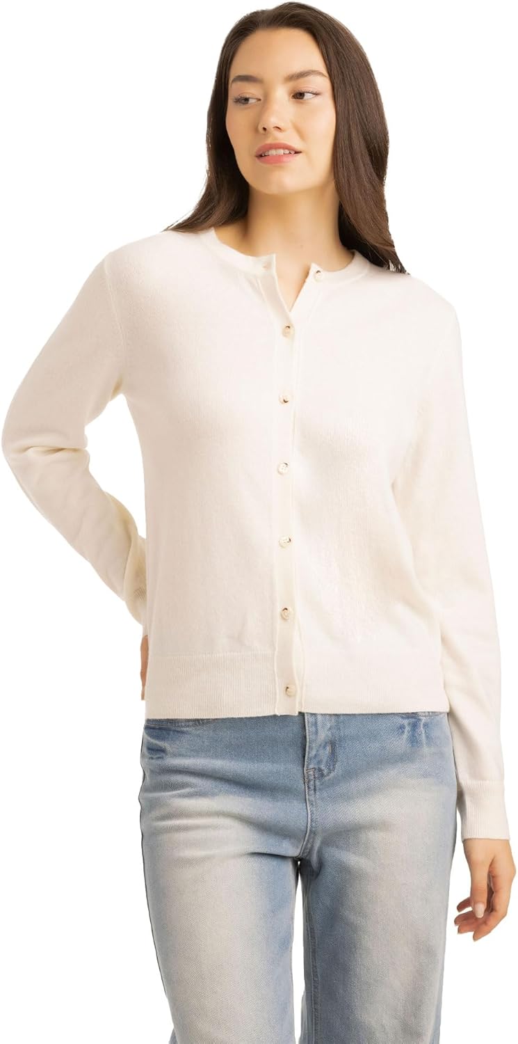 Daily Women’s Crew Neck Cardigan – Essential Line, 90% Wool 10% Cashmere Button-Front Sweater, Lightweight Classic Knit - Image 3