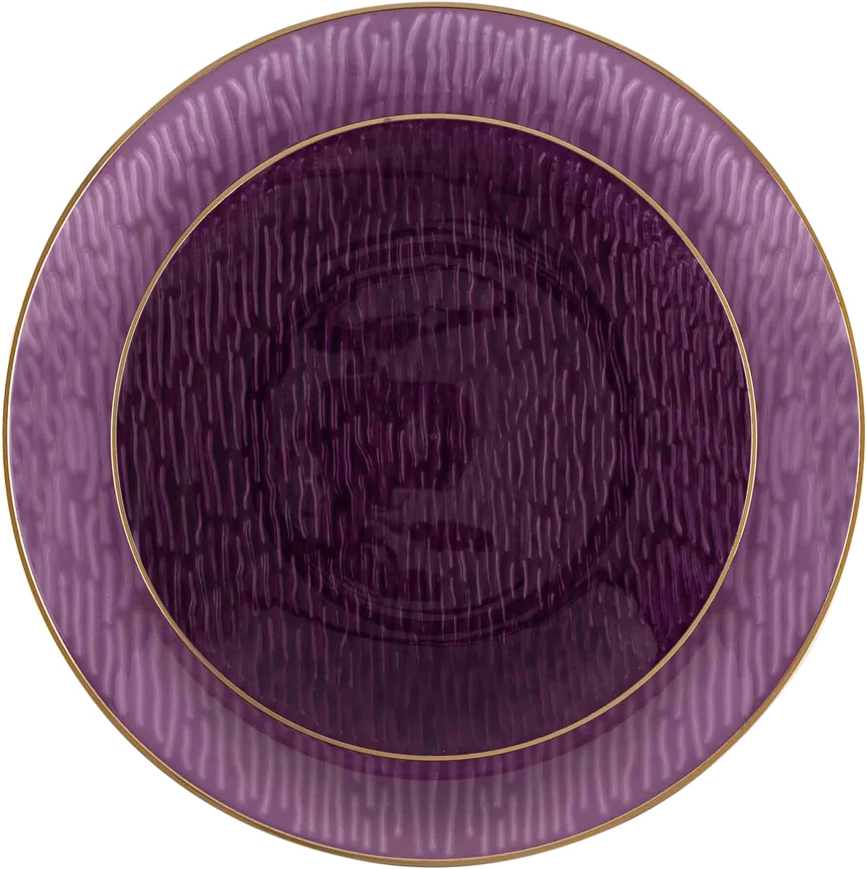 PLASTICPRO 24 Pieces Elegant Plastic Plates for Party Purple with Gold Rim Includes 7" inch and 10" inch Fancy Plastic Plates Disposable Dinnerware