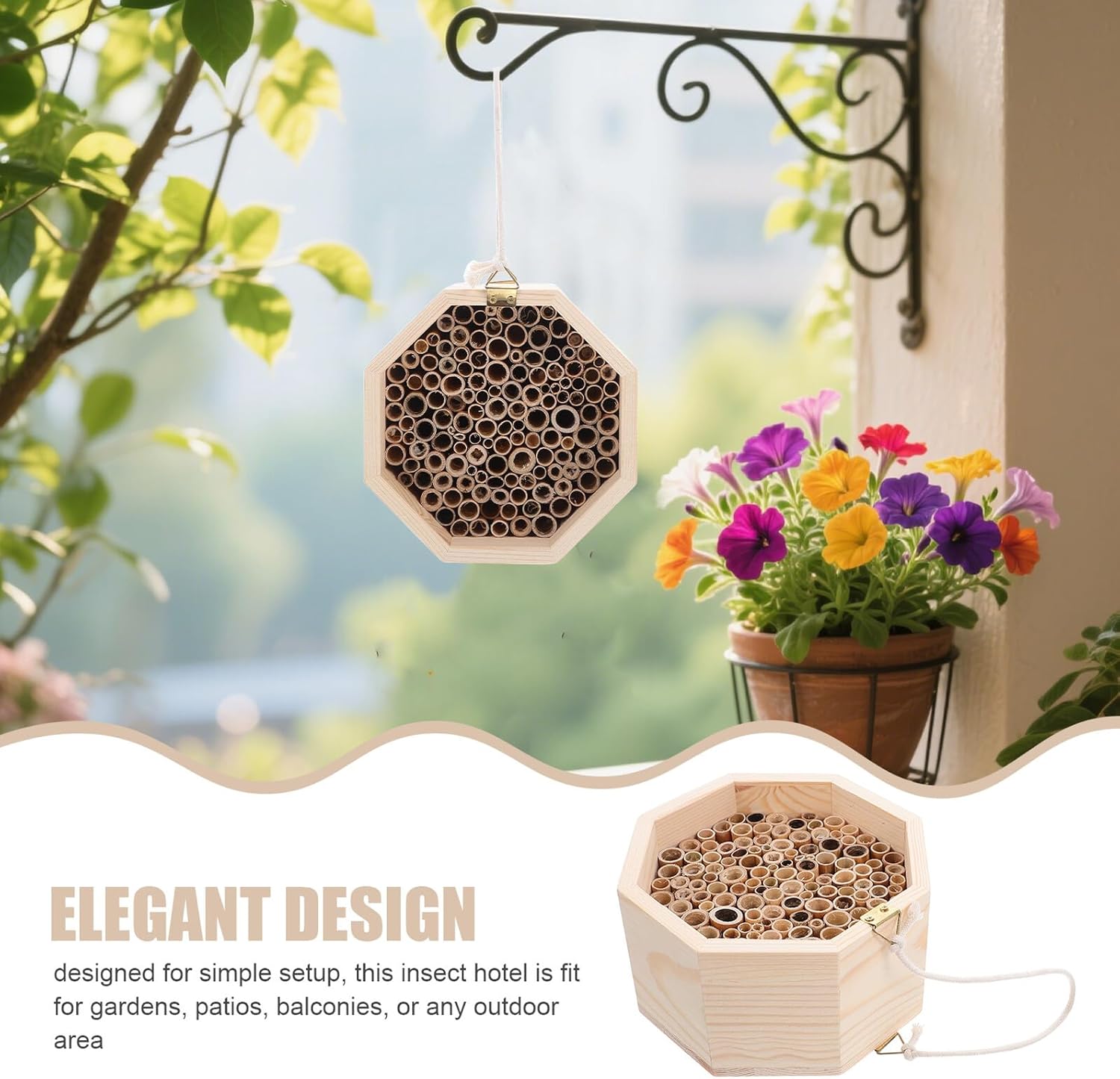 BESPORTBLE Wooden Insect House Bee Nesting Box Outdoor Garden Bug Hotel Shelter for Bees Butterflies Ladybugs Natural Habitat