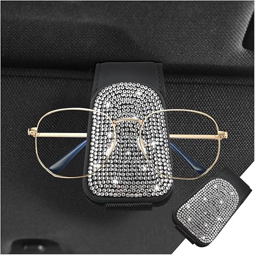 Soporte brillante para lentes de sol para automóvil, soporte para lentes de sol con diamantes de imitación, colgador de lentes de diamante y clip