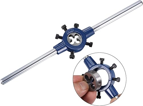 Miniatura 5 de uxcell 5/16-32 UNEF Juego de llaves y troqueles con llave de mango redondo de 0.984 in, grifo de rosca de máquina de acero de alta velocidad y