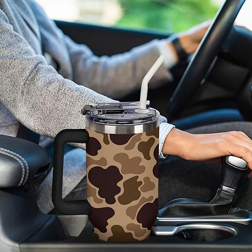 Miniatura 7 de Taza de gran capacidad para automóvil, 40 onzas, diseño de pato vintage, camuflaje, de acero inoxidable, vaso de viaje, taza de café, botellas