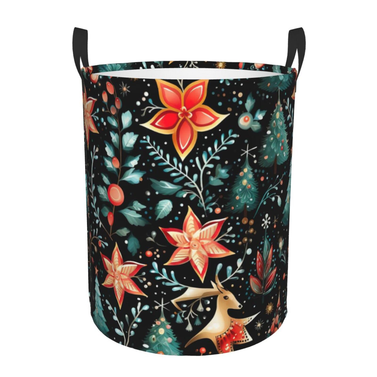 S Collapsible Laundry Hamper Round christmas day Print Storage