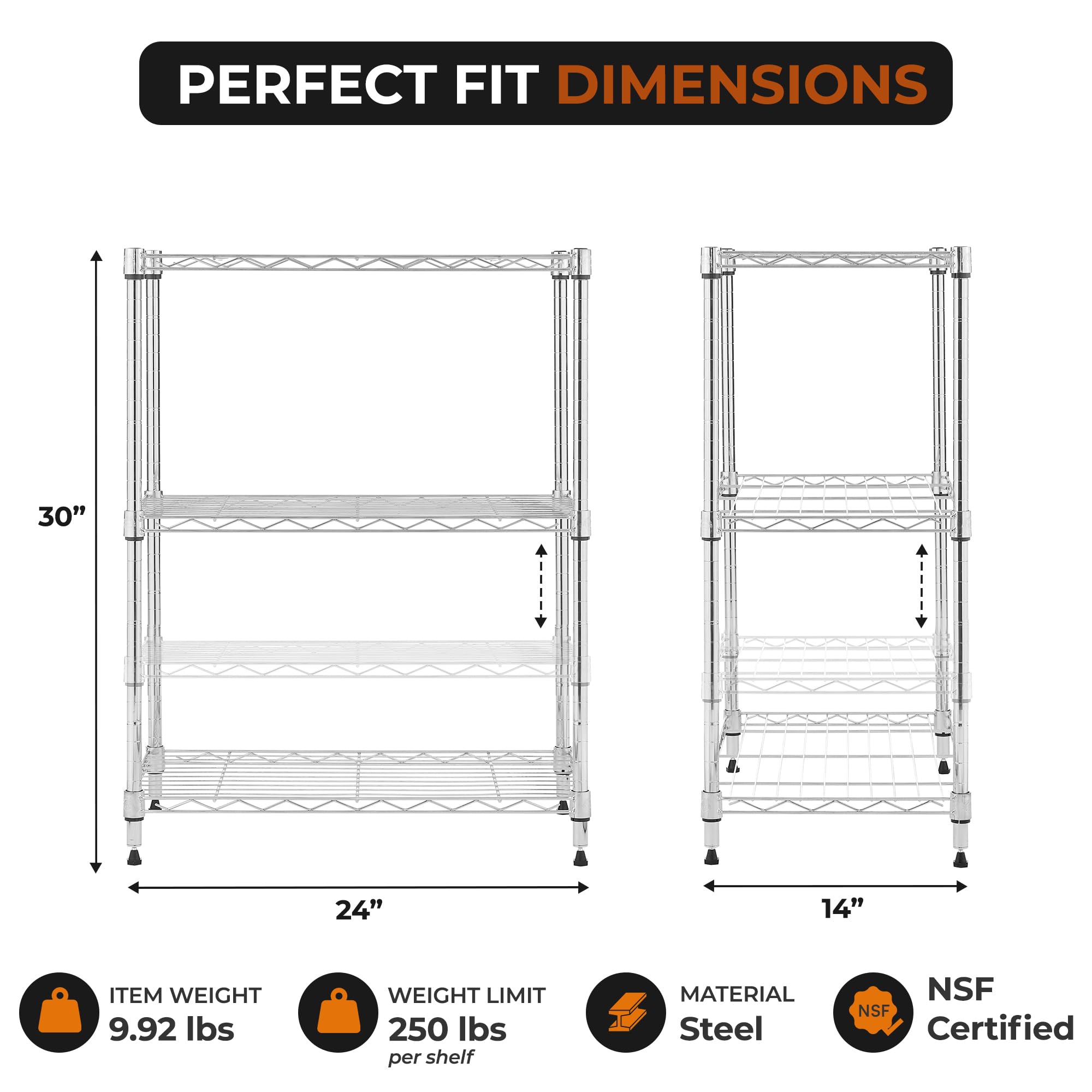 3-Tier Metal Wire Shelf, 250 lb/Shelf, Chrome, 13.5x23.3x30.1 in — Amazon image 3