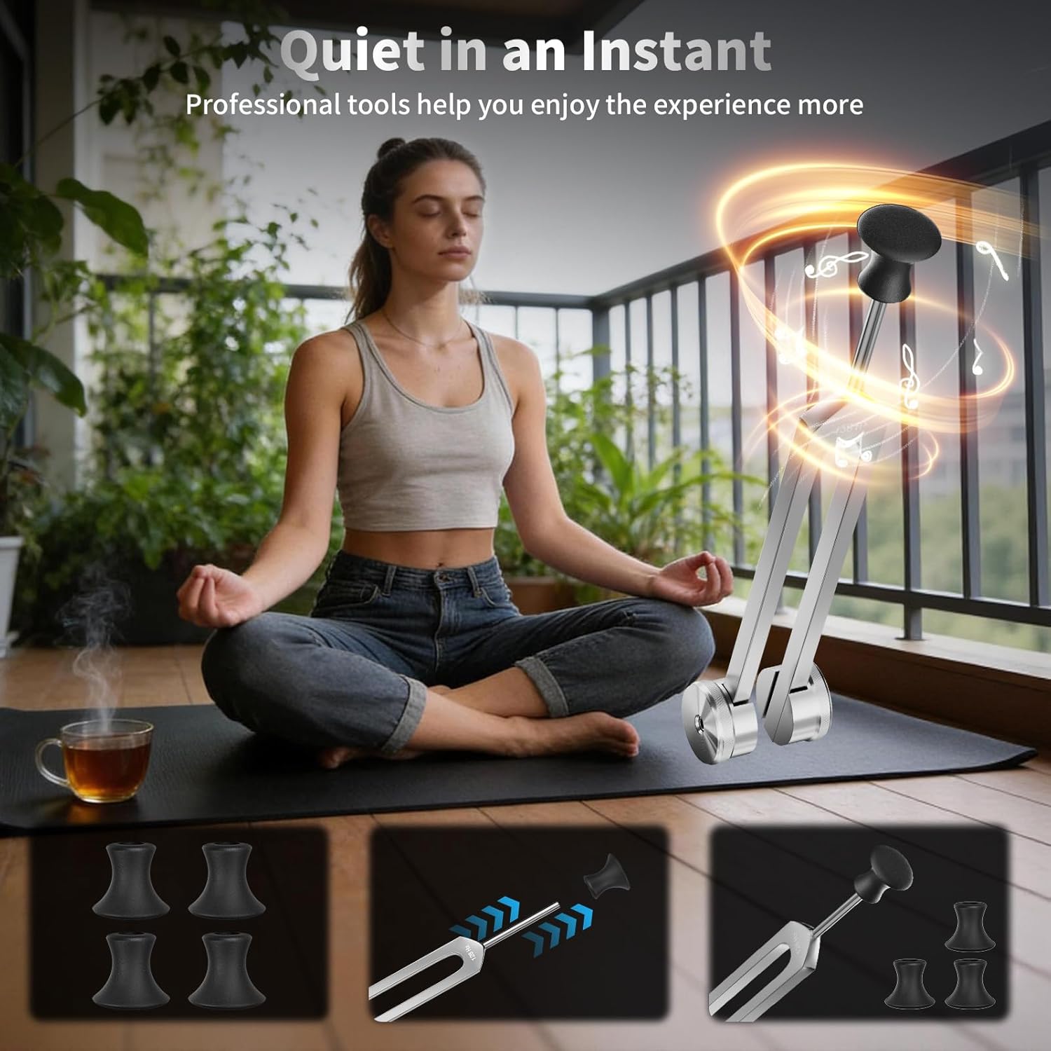 Tuning Forks for Healing Set - 128Hz, 136.1Hz, 256Hz, 384Hz, Weighted & Unweighted, Tuning Fork with Hockey Puck Activator & feet, Sound Therapy Chakra Balance for Yoga & Meditation in Leather Pouch