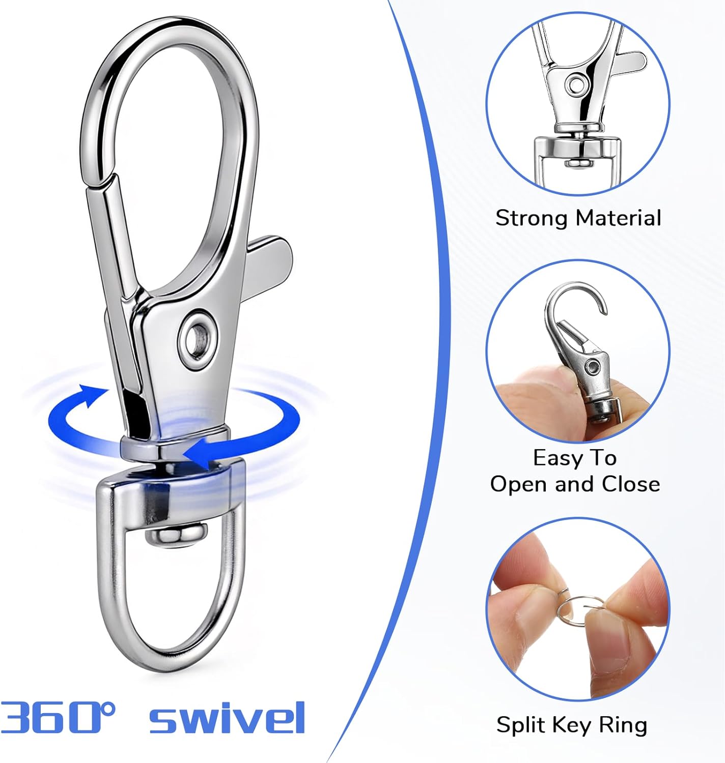 500 Pack Keychain Hooks with Key Rings, 250 PCS Keychain Clips and 250 PCS Key Chain Ring, Swivel Lanyard Snap Hook, for Jewelry Making, DIY Crafts, Lanyard Making (Silver)