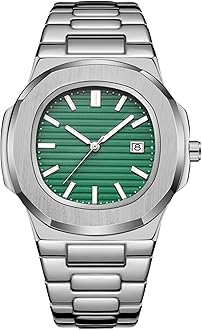 Wrist Watches for Men, Nautilus Stainless Steel Quartz Movement Date Luxury Diamond Style Men's Luminous Hands Casual Business Watches