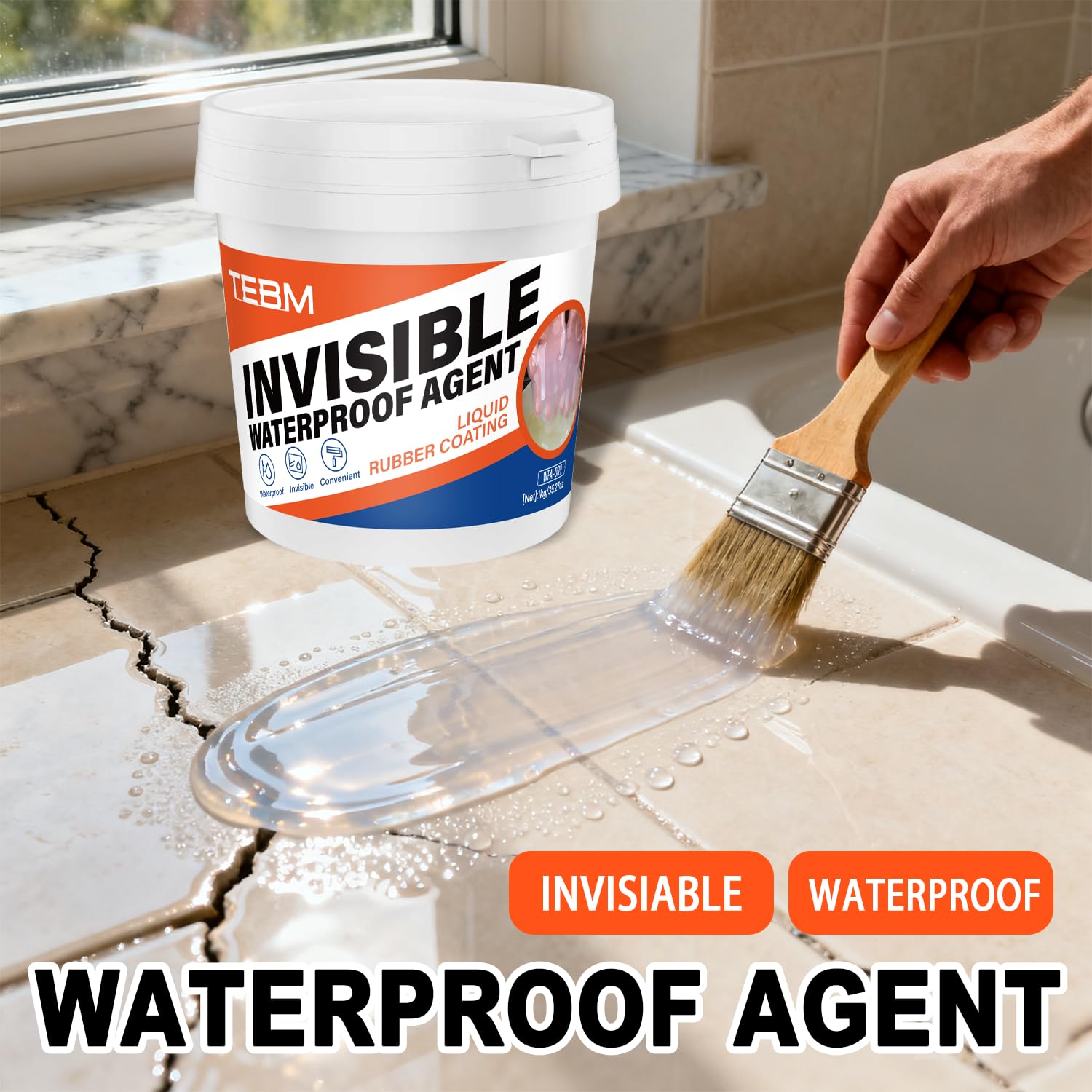 Waterproof Sealant, Transparent Invisible Waterproof Coating, Water-Based Anti-Leak Repair Adhesive for Roofs, Walls, Bathroom, Windows, Kitchen, Garden, Indoor & Outdoor