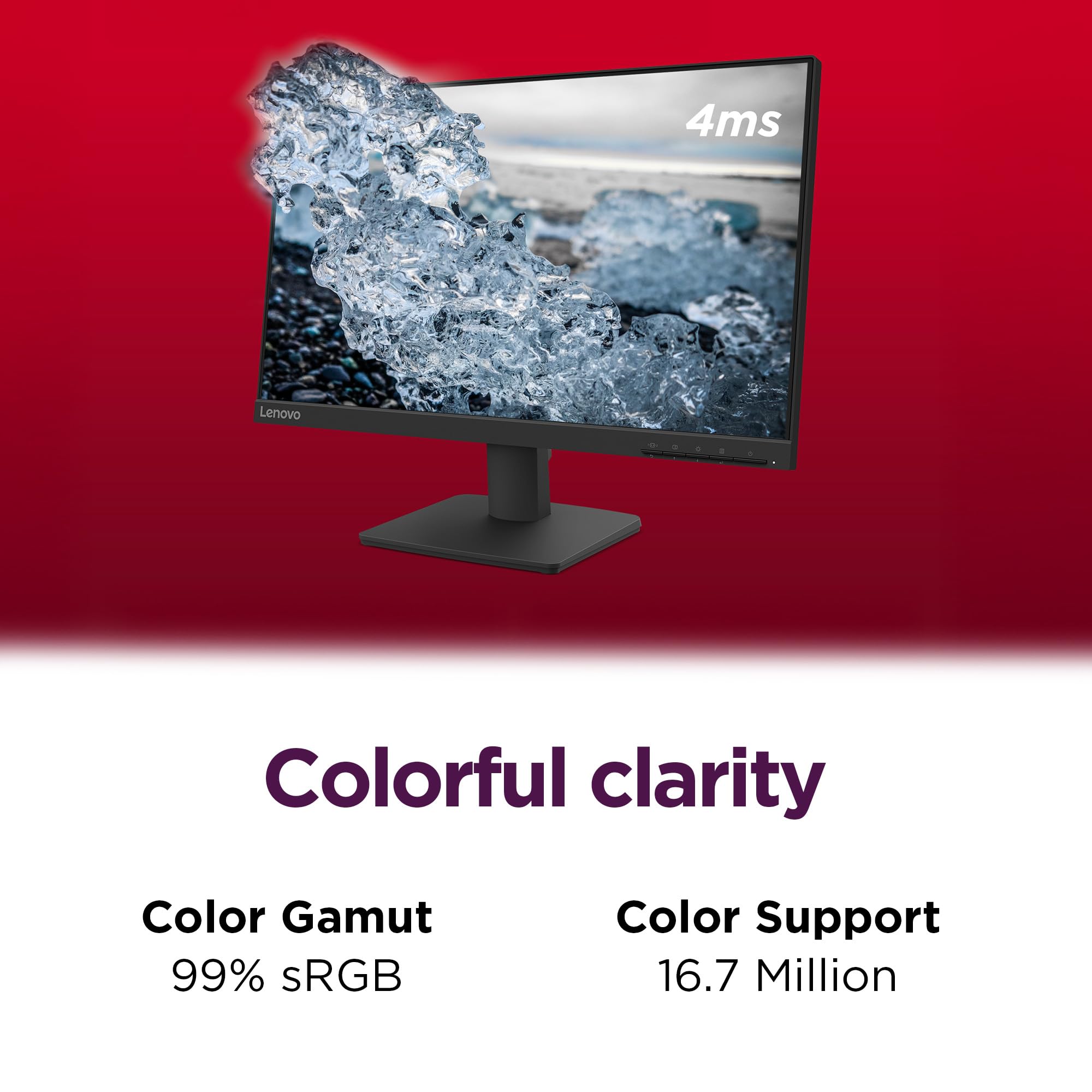 Lenovo Monitor da ufficio L22-4e - Display IPS FHD da 21,5" - Frequenza di aggiornamento 100Hz - MPRT 4 ms - 99% sRGB - Nero corvo - Supporto inclinabile