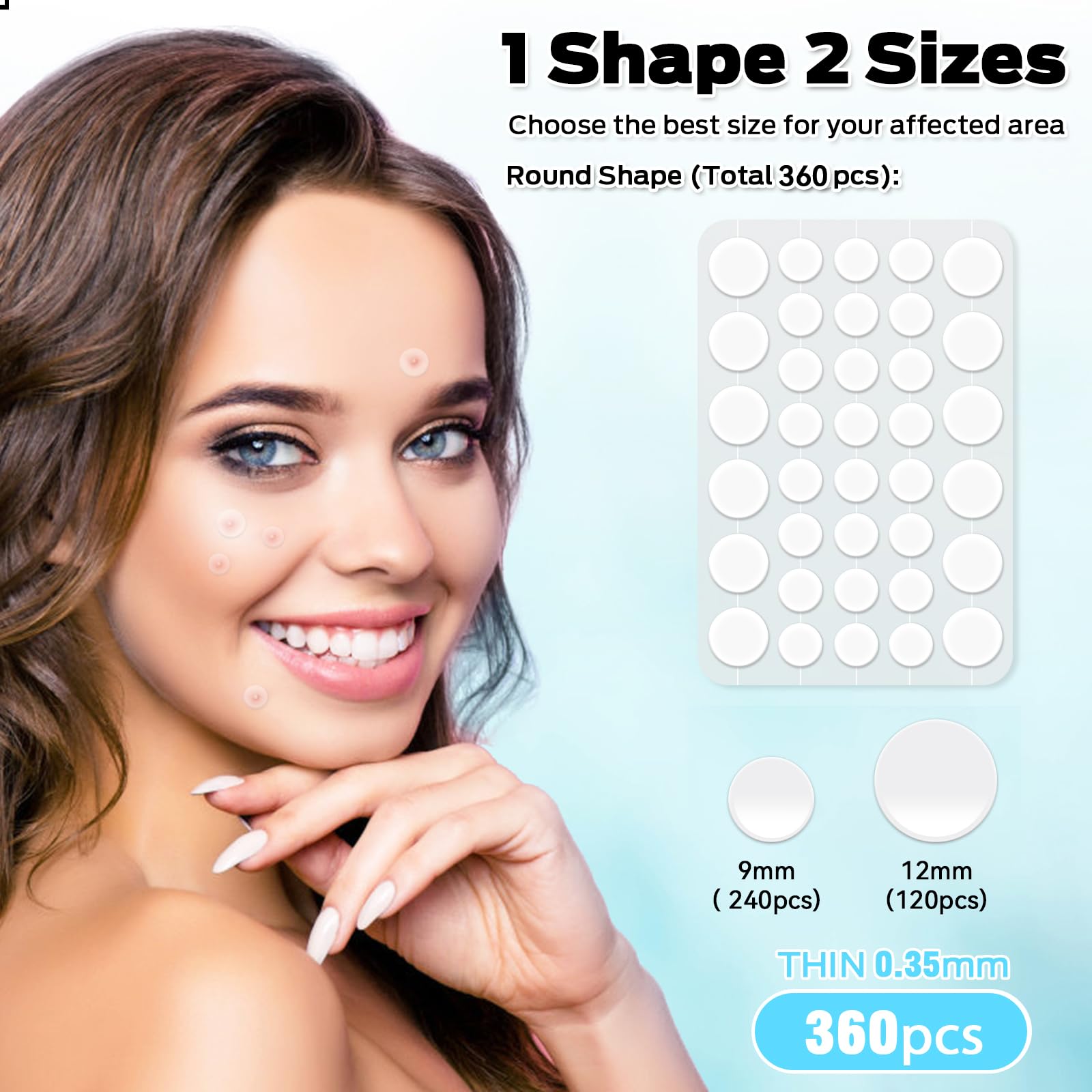 Pimple Patches, 360 Count Invisible Spot Patches, Absorbing Hydrocolloid Patch , Skin Care, Facial Stickers, Cute Face Patches for Face - Image 2