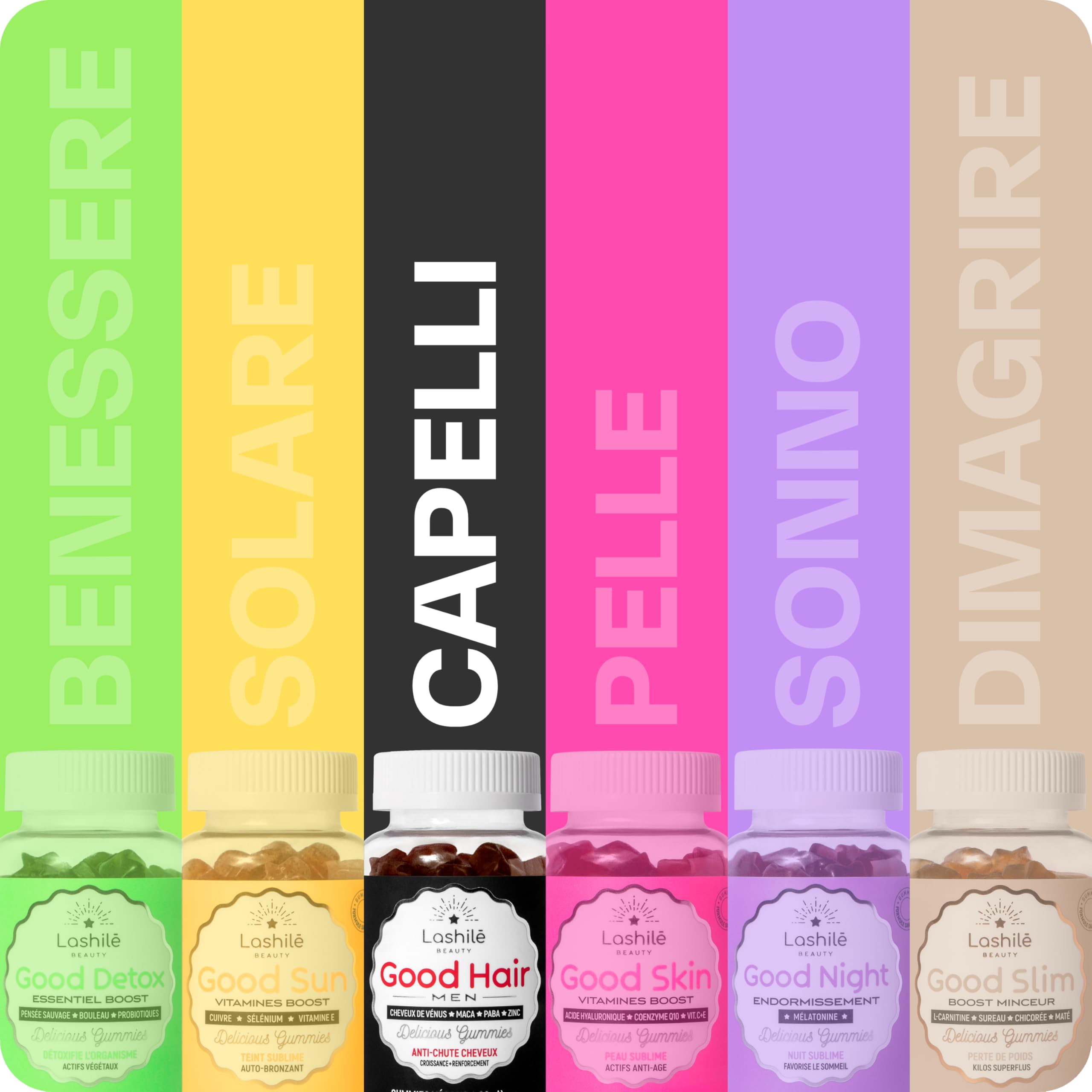 Lashilé Beauty - Integratore alimentare - Anti-caduta capelli e Rinforzo capillare - Crescita e Densità Good Hair Men - Made in France - Zinco Maca Capelvenere - Cura 3 Mesi 180 Gummies