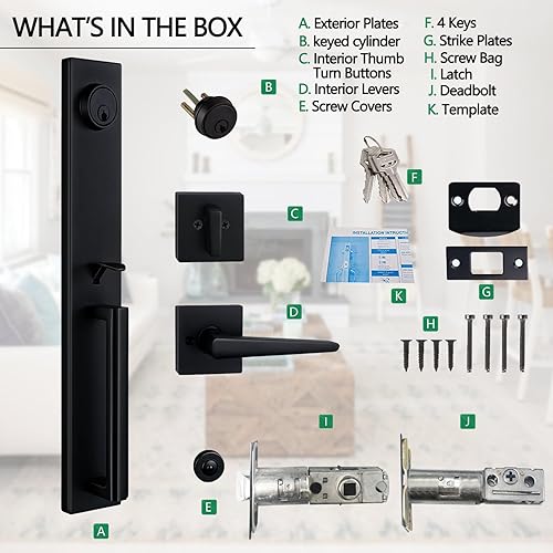 Miniatura 7 de NEWBANG (Manija con llave y ficticia + mango (llave), con cilindros de las mismas llaves en acabado negro mate