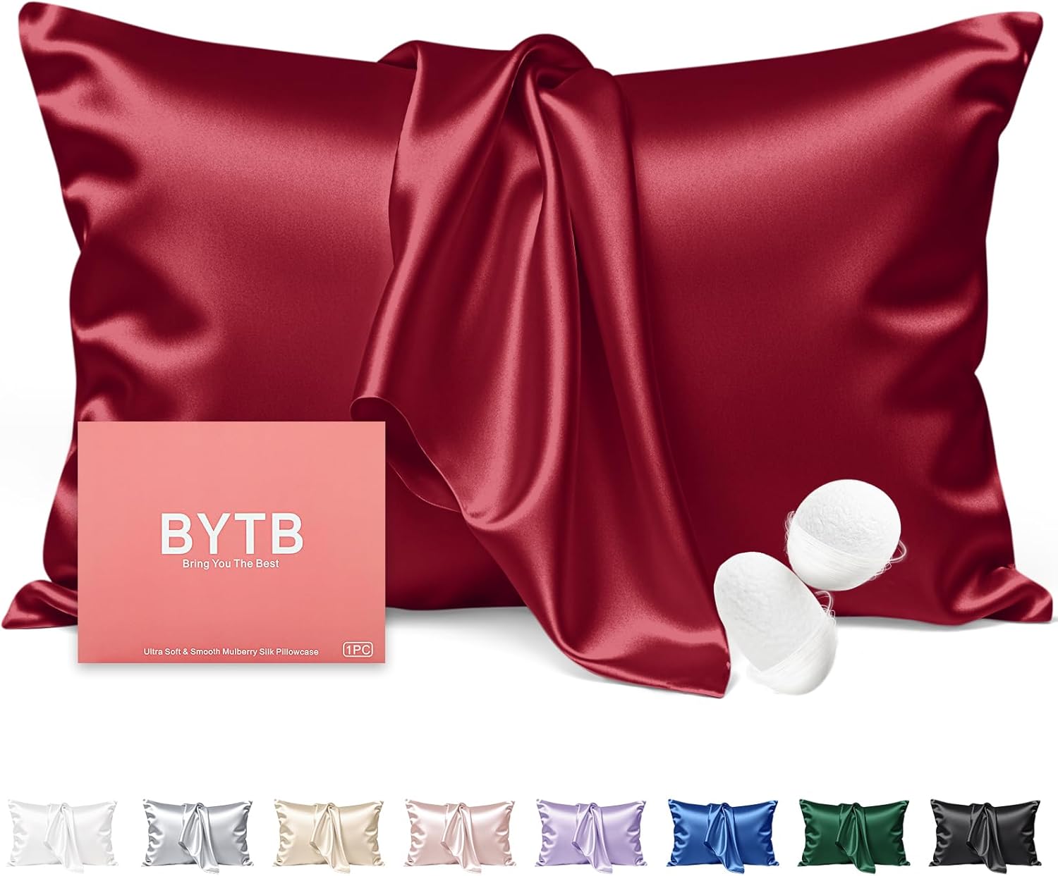 Silk Pillow Cases Queen Size 100% Mulberry Silk Pillowcase for Hair and Skin 22 Momme Both Side Grade 6A Silk Cooling Soft Breathable 20 x 30 Inches with Hidden Zipper 1PC, Burgundy