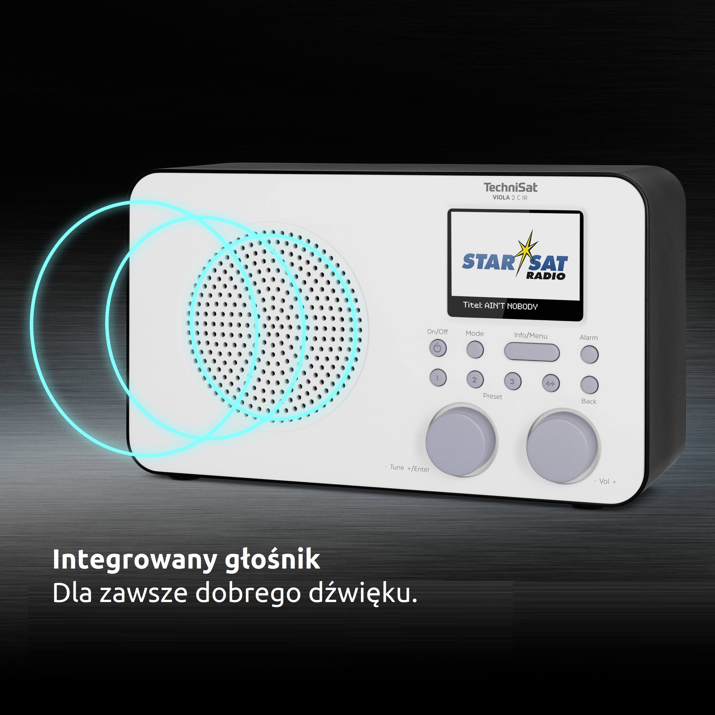 TechniSat VIOLA 2 C IR - przenośne radio internetowe (DAB+, FM, WLAN, kolorowy wyświetlacz 2,4 cala, gniazdo słuchawkowe, budzik, wyłącznik czasowy, moc 3 W RMS, akumulator, zasilacz sieciowy) czarny