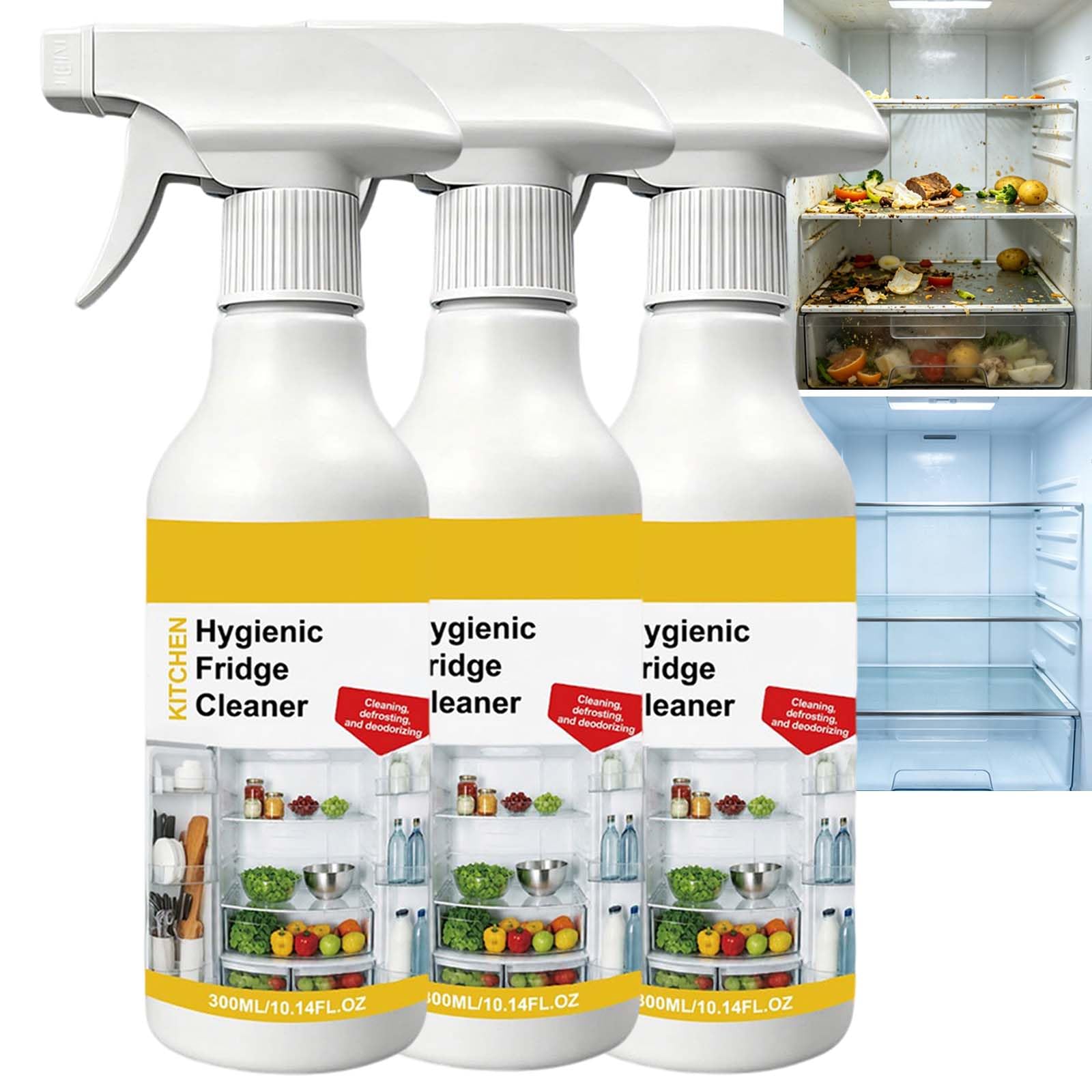 Mehrzweck-Küchen-Kühlschrank-Reiniger, Kühlschrank-Geruchsabsorber, leistungsstarke Fleckenentfernung Reinigung, sanfte Zitrone duftende refrigerator Reinigungsspray,Geruch entfernt mit tiefen (3pcs)