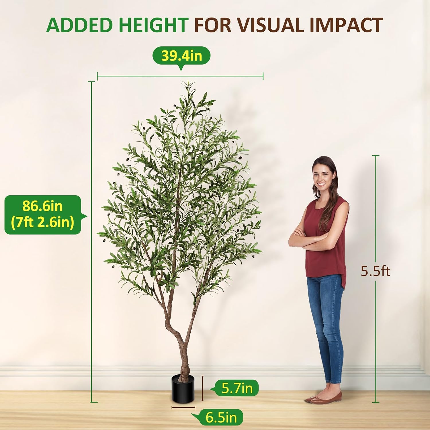 Suntee Olive Tree Artificial Indoor 7ft, Tall Faux Olive Tree with Large Olive Branches and Realistic Fruits, Fake Floor Plant Artificial Plants Indoor for Home Office Living Room Decor