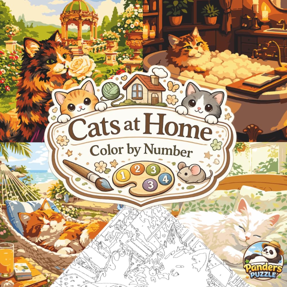 Cats at Home Color by Number: Cozy and Relaxing Scenes for All Ages
