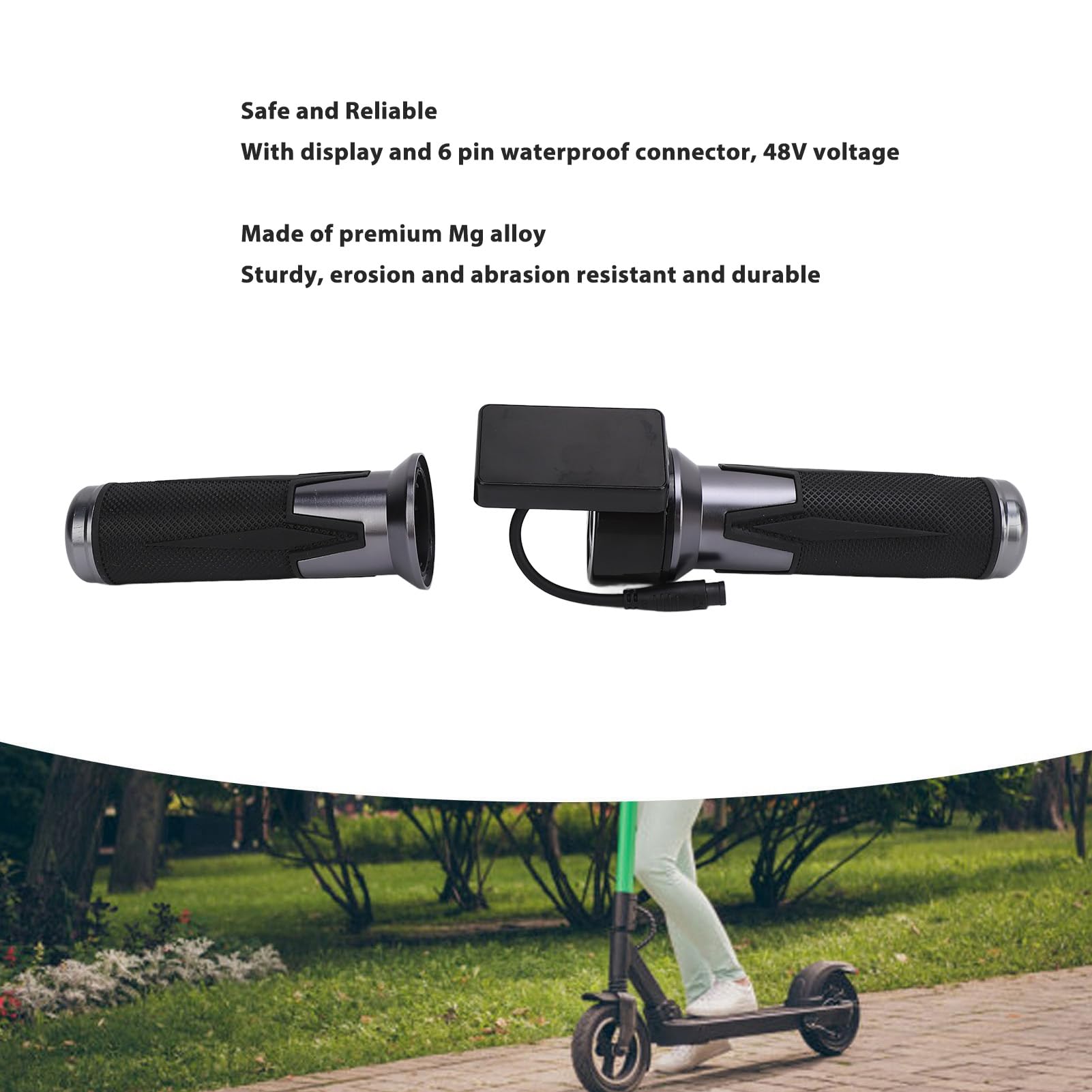 Empuñadura del Acelerador de Bicicleta Eléctrica, Empuñadura de Acelerador Giratorio para Patinete de 48V con Pantalla LCD y Conector Impermeable de 6 Pines, Llave del Acelerador