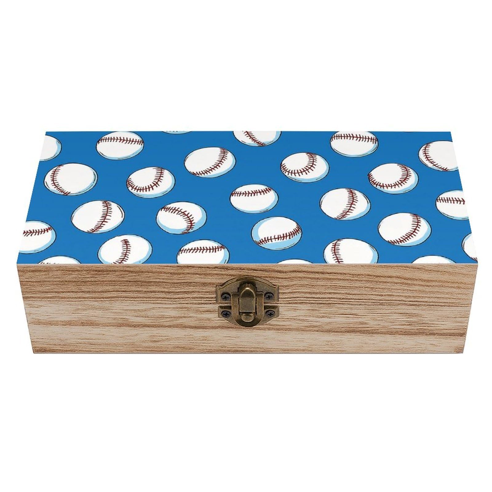 SMAZDFXX Baseball Sport Wooden Storage Box Multipurpose Decorative Box for Jewelry Photo Home Decor
