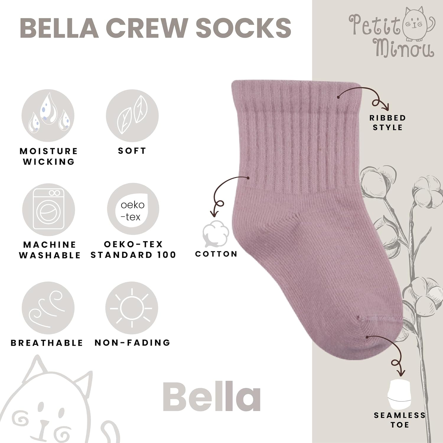 Bella Baby & Toddler Seamless-Toe Turkish Cotton Crew Socks (6-Pack) - Image 4