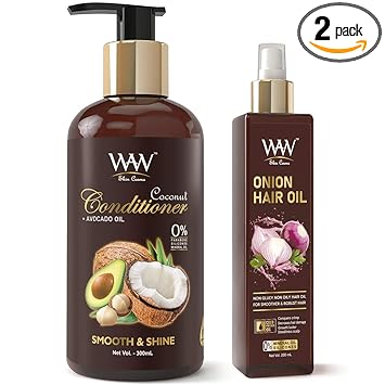 Waw Skin Cosmo Coconut Conditioner - 300 ML and Red Onion Hair Oil - 200 ML For Smooth & Shine Hair Combo Kit - 2 Items in The Set