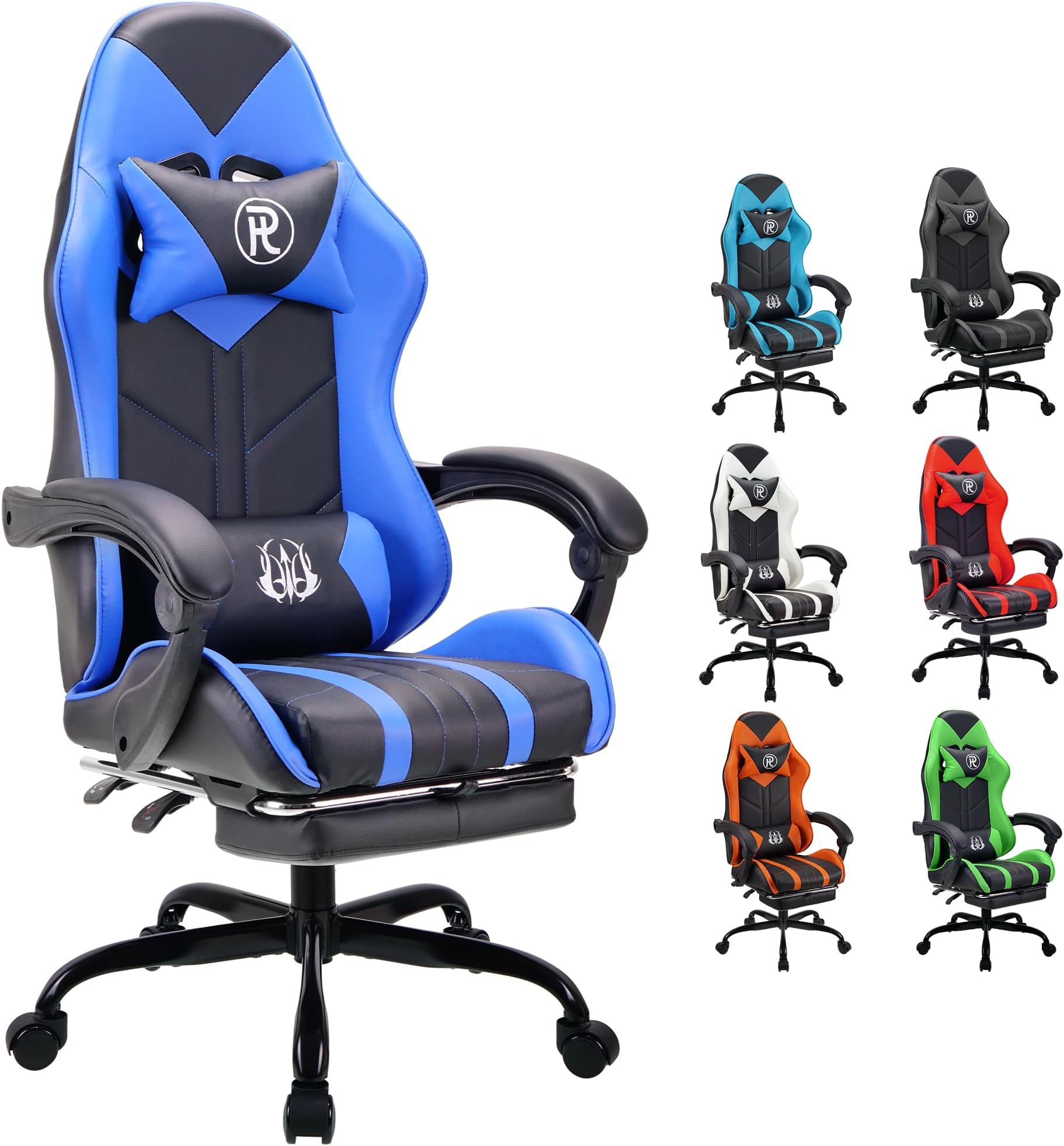 play haha Gaming Chair with Footrest & Lumbar Support,Reclining Swivel Chair,Ergonomic Gaming Chair for Adults, High-Back Racing Style,Adjustable Height with Headrest Pillow