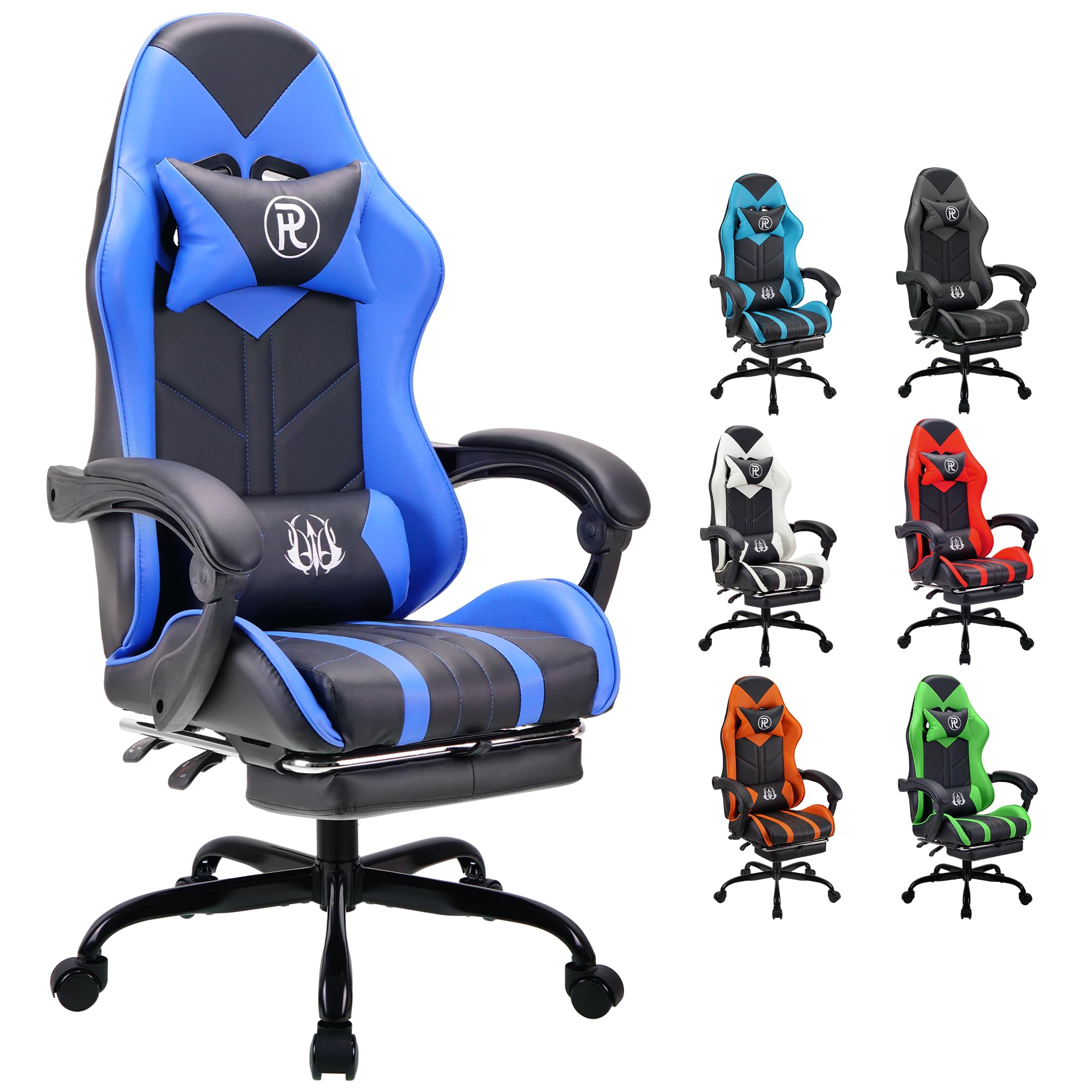 Gaming Chair with Footrest & Lumbar Support,Reclining Swivel Chair,Ergonomic Gaming Chair for Adults, High-Back Racing Style,Adjustable Height with Headrest Pillow