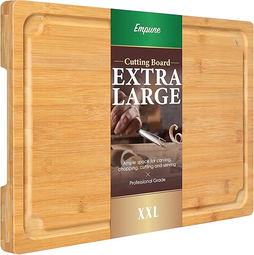 Tabla de cortar 2XL, tablas de cortar de bambú de 20 pulgadas para cocina con ranura para jugo y asas, tabla de cortar de cocina para carne y queso,