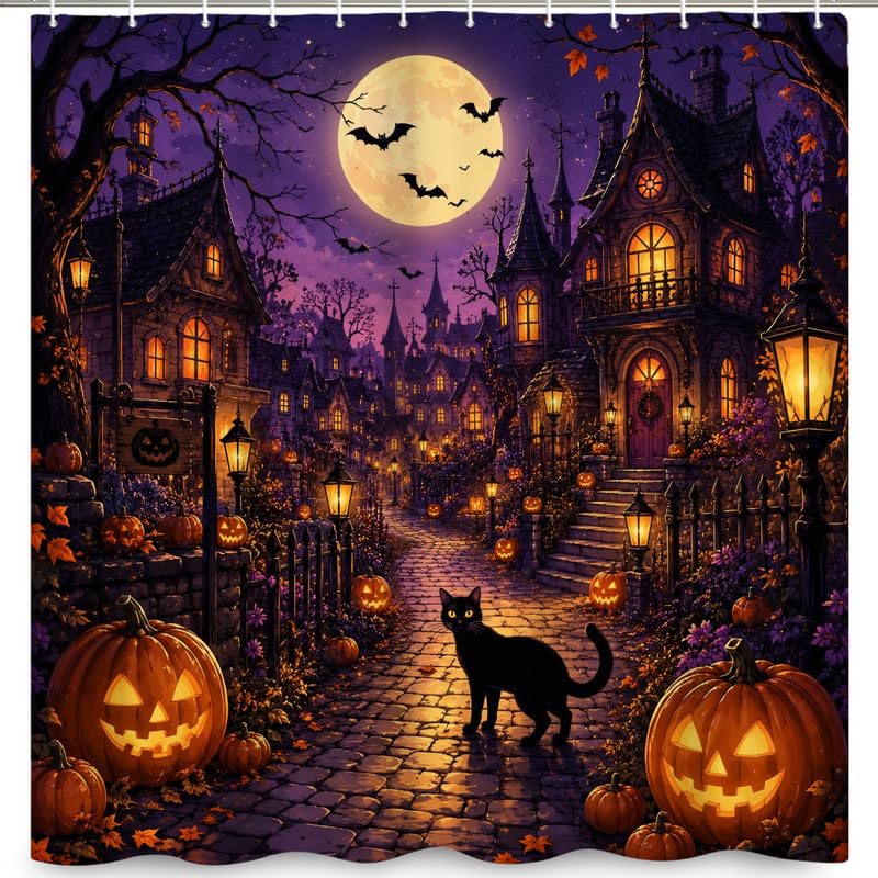 Leowefowa rideau douche Halloween hanté 72x72", 12 crochets inclus