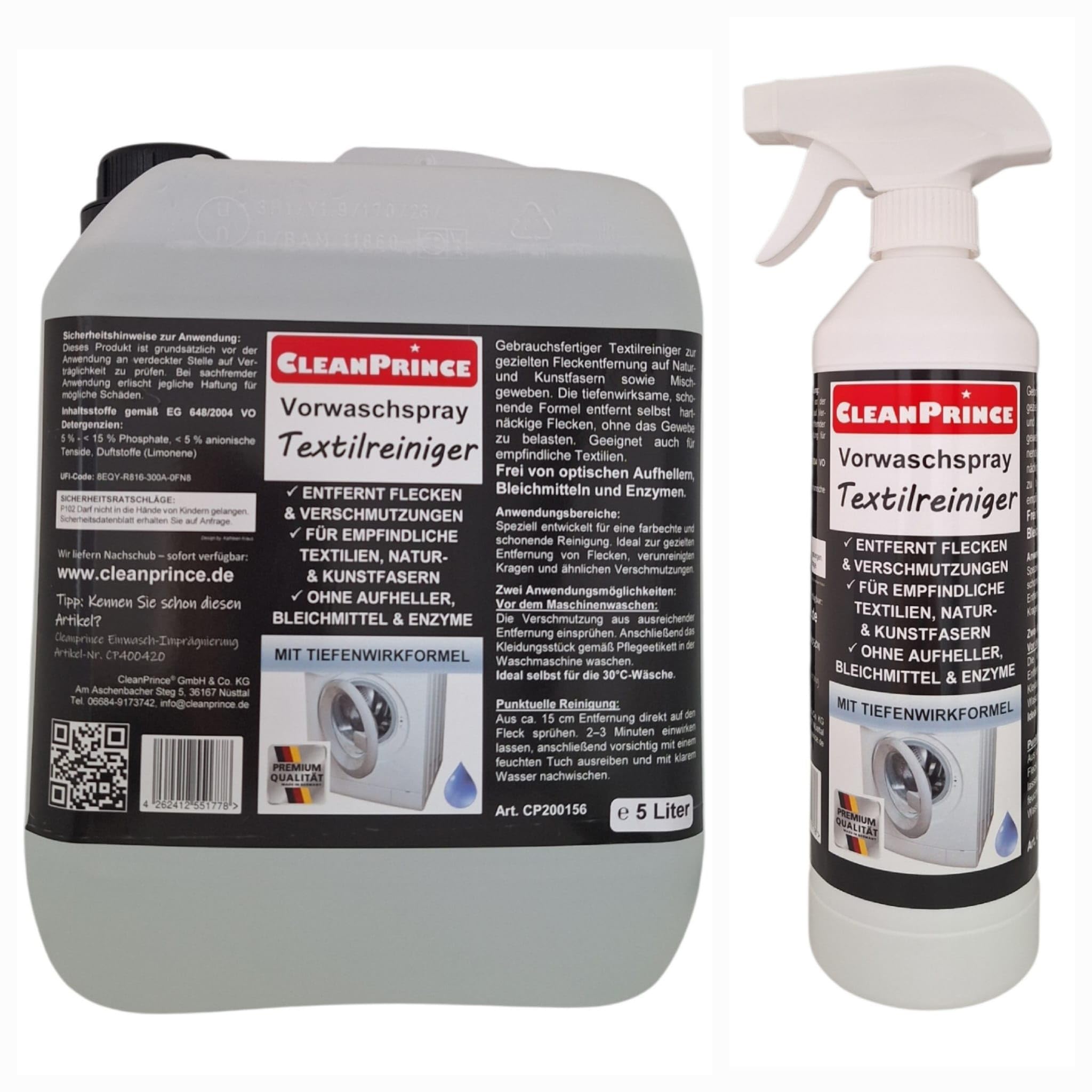 Vorwaschspray 5,5 Liter | Textilreiniger Vorwäsche Fleckenentferner flüssig Spray