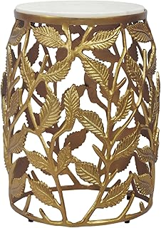 FineBuy Beistelltisch 40cm Gold mit weißer Marmor Tischplatte - Couchtisch klein rund - Sofatisch Alu modern - Wohnzimmertisch Aluminium - Design Tisch Metallgestell Handmade