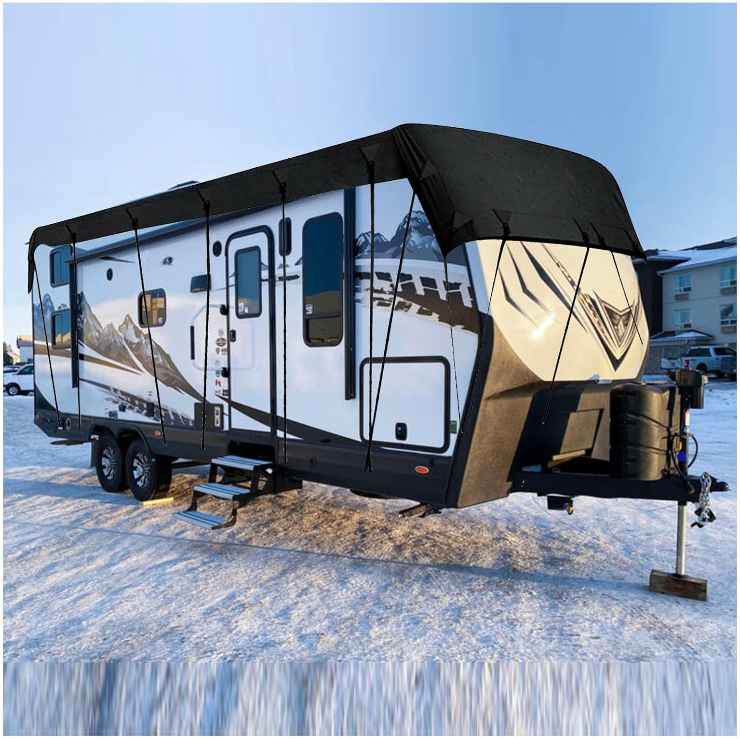 Rv Covers for Roof Only 210D Oxford Cloth Rv Covers Wind, Rain and Snow Proof Truck Camper Cover Rv Cover,Black-16.4 * 9.8ft