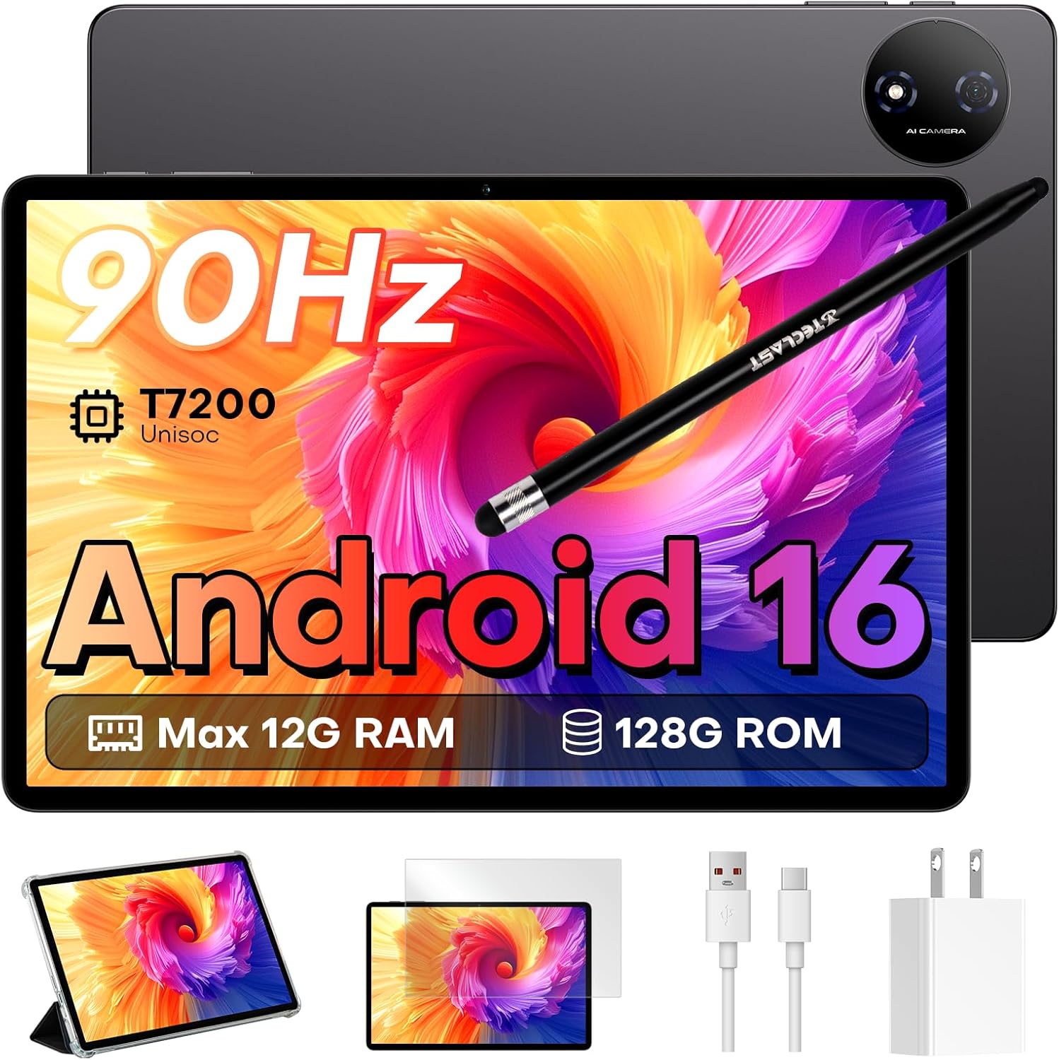 TECLAST P50T Android 16 Tablet 11 Pollici Gemini AI, 90Hz Display, 2GHz Octa Core, 2.4G+5G WiFi, 12GB RAM 128GB (5TB TF), 7000mAh, Widevine L1, 13MP, GPS/BT5/OTG, Tablet con custodia+penna